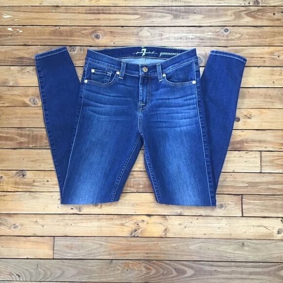 SEVEN for all mankind 7FAM Gwenevere high waisted skinny blue stretchy denim 25 - Picture 1 of 10
